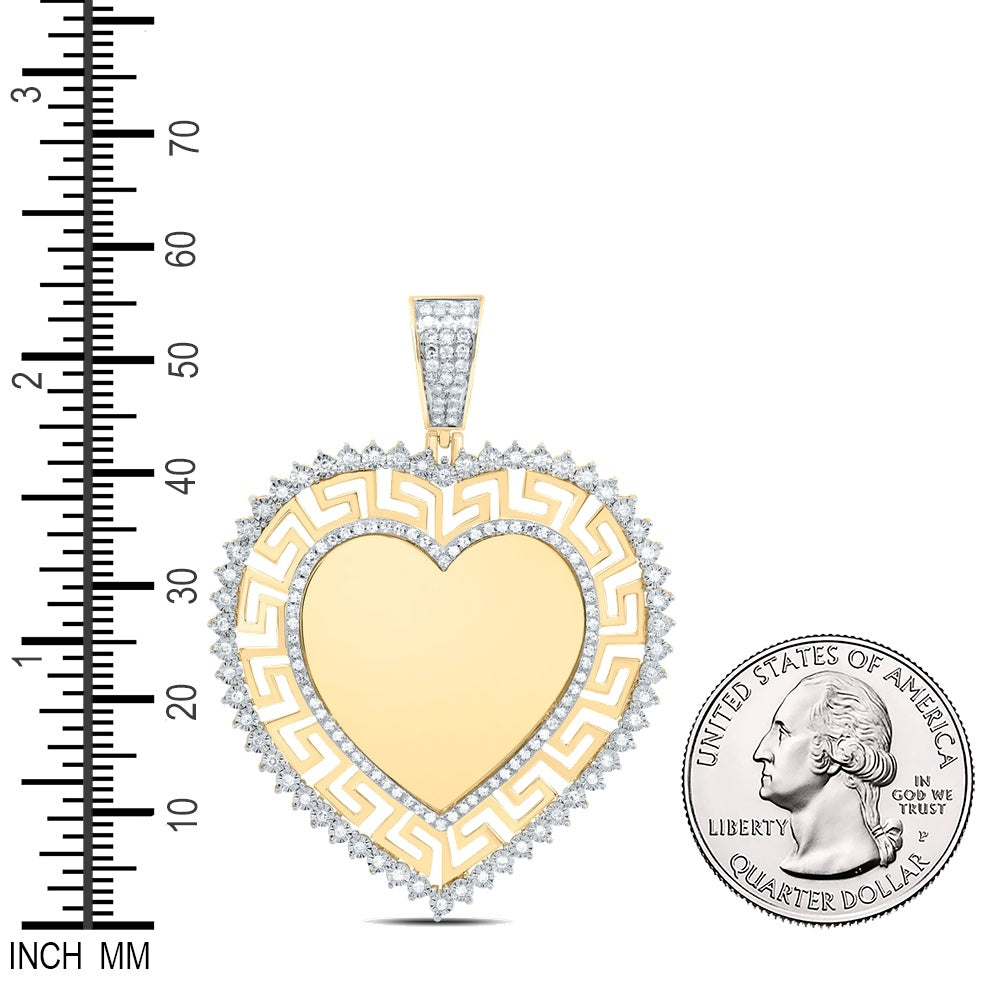 0.56 Ctw Natural Diamond Greek Heart Memory Picture Frame Pendant in 10k Yellow Gold