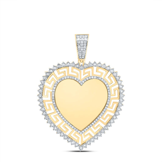 0.56 Ctw Natural Diamond Greek Heart Memory Picture Frame Pendant in 10k Yellow Gold