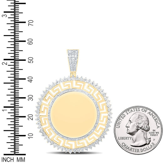 0.56 Ctw Natural Diamond Greek Round Memory Picture Frame Pendant in 10k Yellow Gold