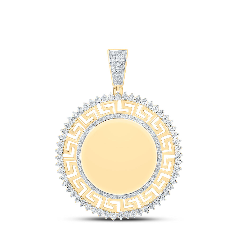 0.56 Ctw Natural Diamond Greek Round Memory Picture Frame Pendant in 10k Yellow Gold