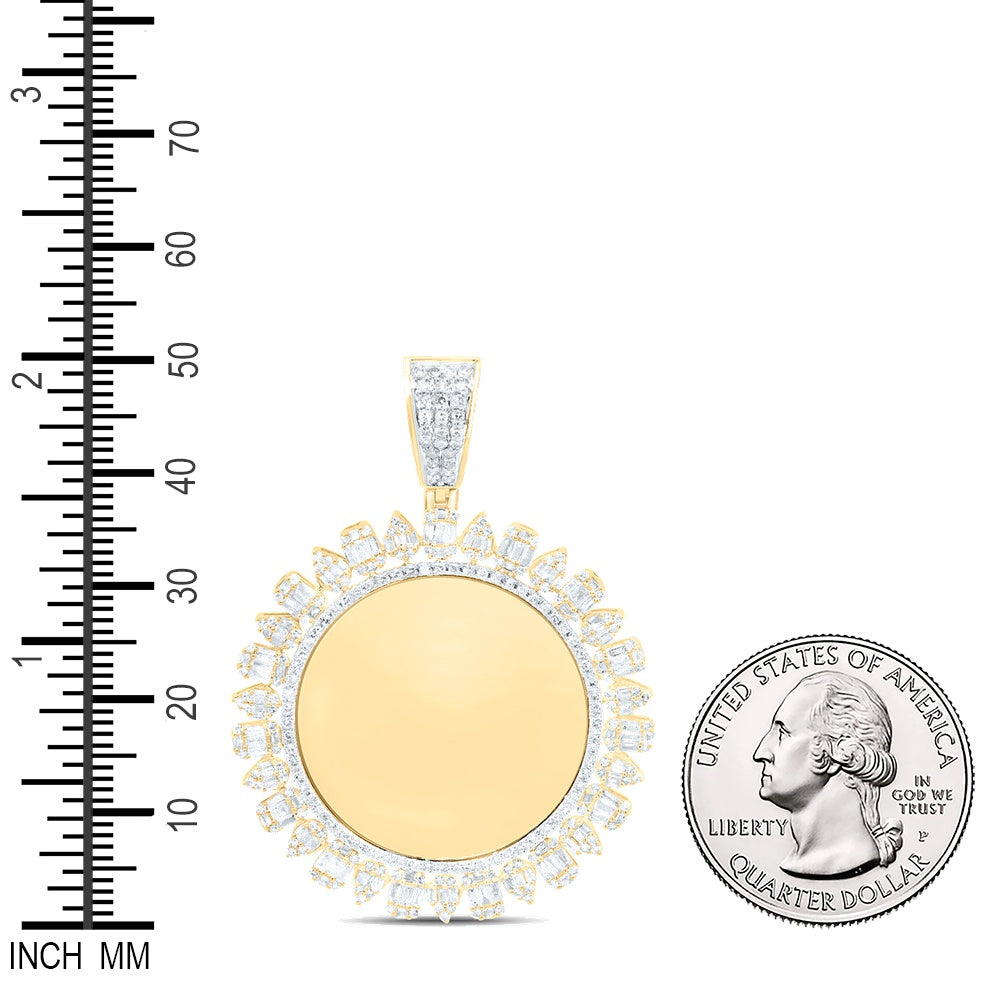 1.32 Ctw Natural Diamond Round Circular Memory Picture Frame Pendant in 10k Yellow Gold
