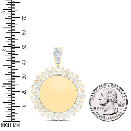 1.32 Ctw Natural Diamond Round Circular Memory Picture Frame Pendant in 10k Yellow Gold