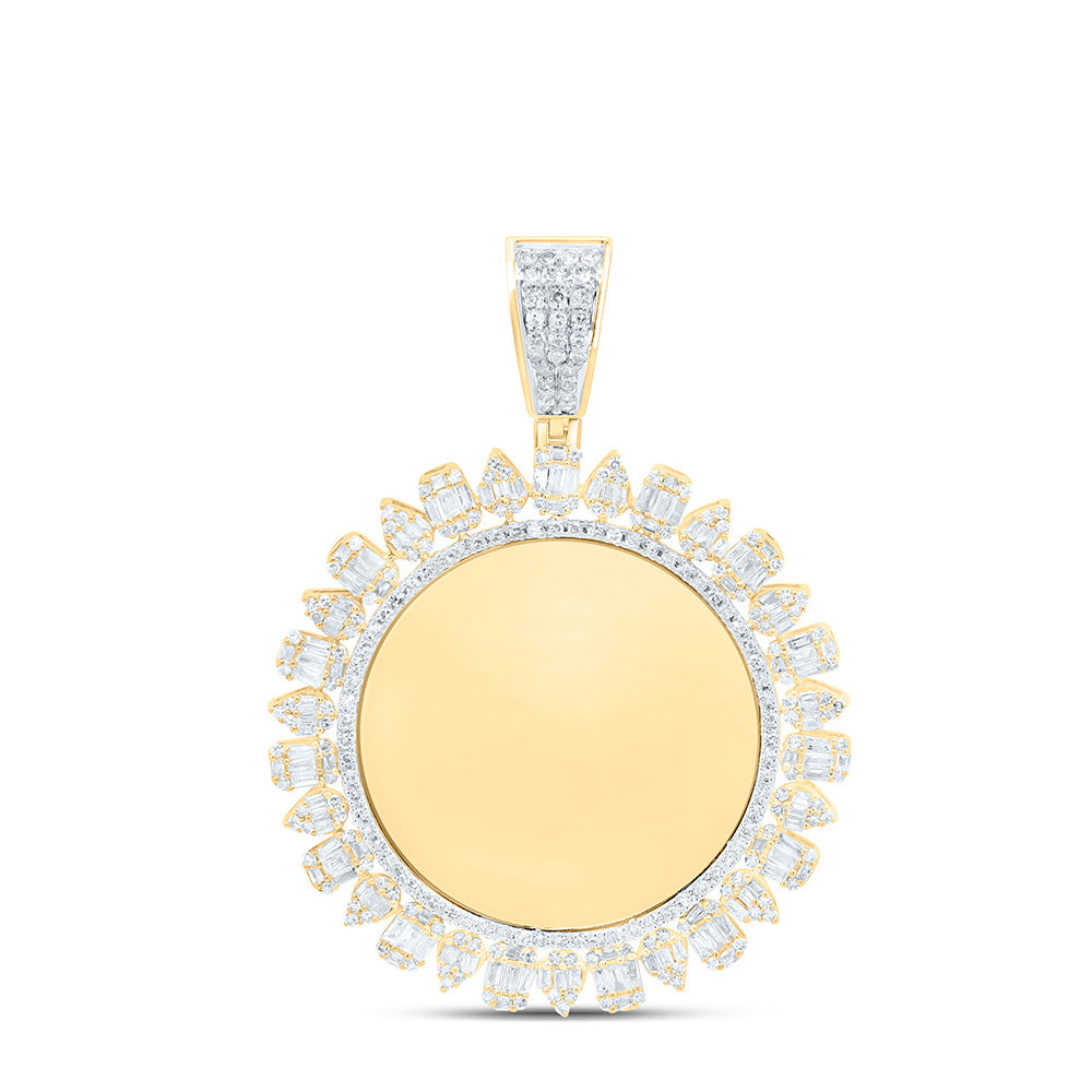 1.32 Ctw Natural Diamond Round Circular Memory Picture Frame Pendant in 10k Yellow Gold