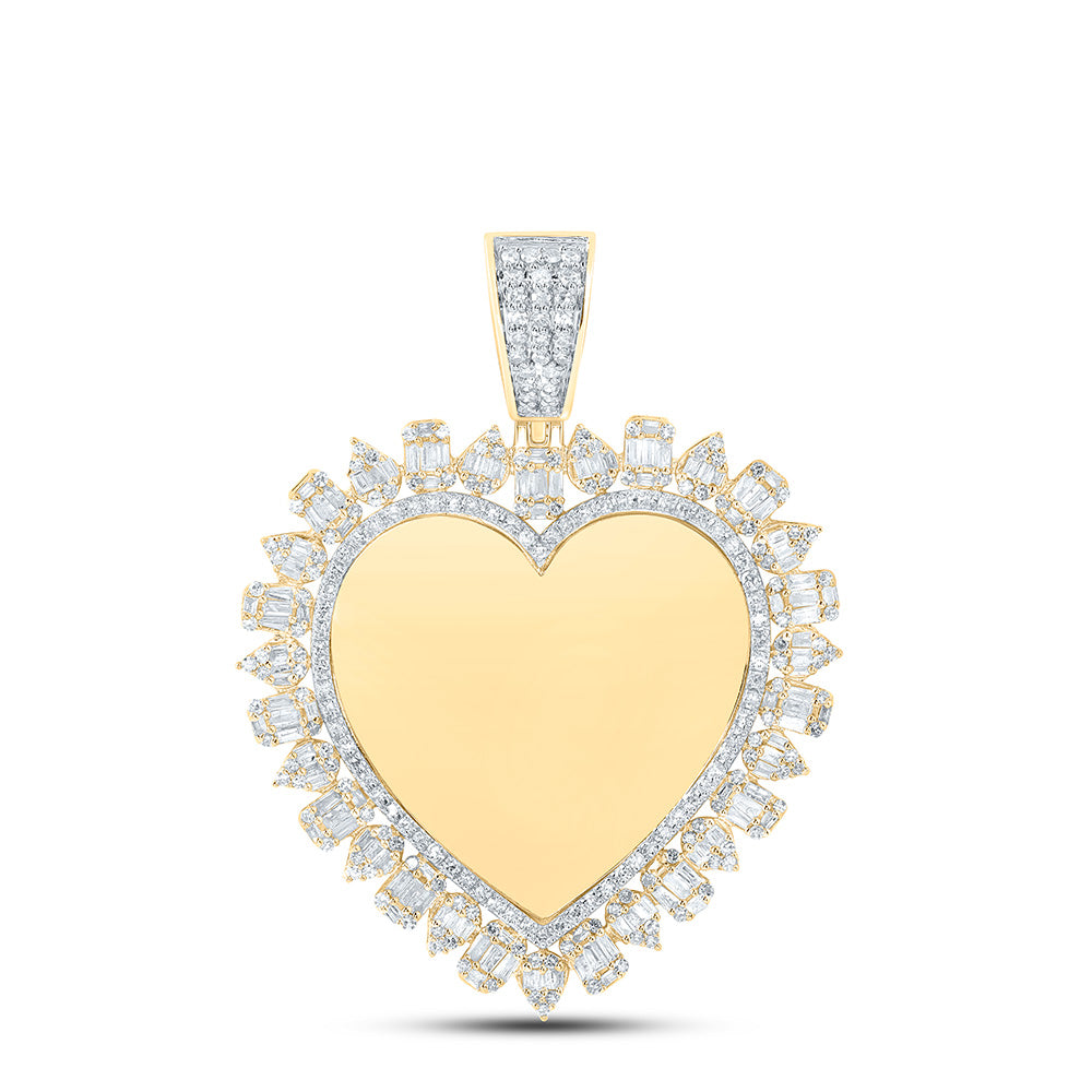 1.33 Ctw Natural Diamond Heart Memory Picture Frame Pendant in 10k Yellow Gold