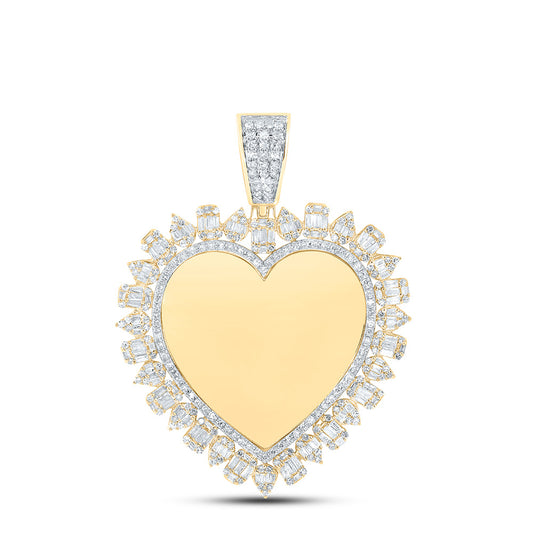 1.33 Ctw Natural Diamond Heart Memory Picture Frame Pendant in 10k Yellow Gold