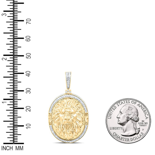 0.97 Ctw Natural Diamond Lion King Head Medallion Pendant in 10k Yellow Gold