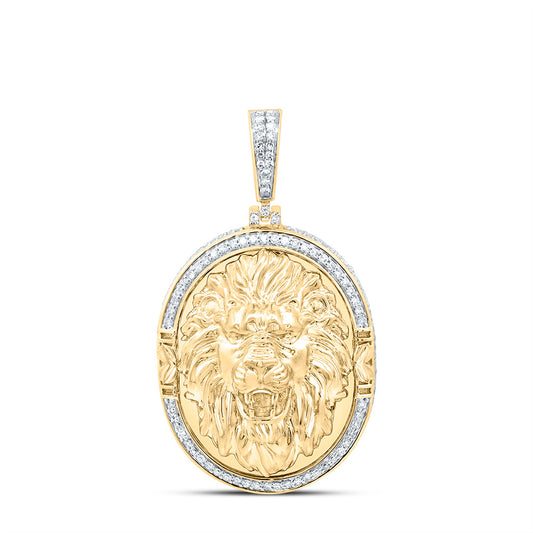 0.97 Ctw Natural Diamond Lion King Head Medallion Pendant in 10k Yellow Gold
