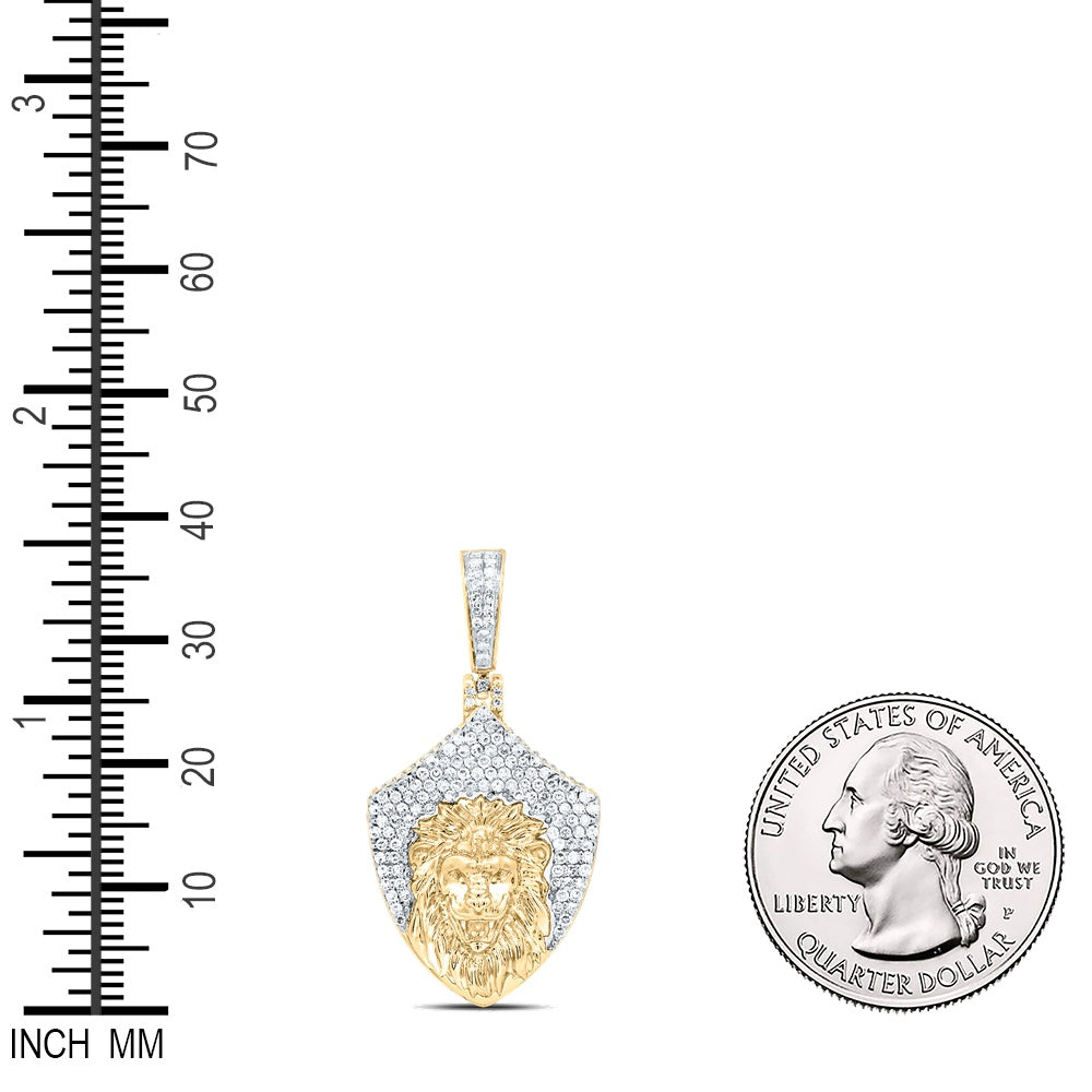 0.87 Ctw Natural Diamond Sheild Lion King Head Pendant in 10k Yellow Gold