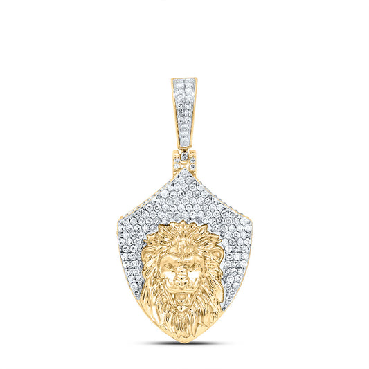 0.87 Ctw Natural Diamond Sheild Lion King Head Pendant in 10k Yellow Gold