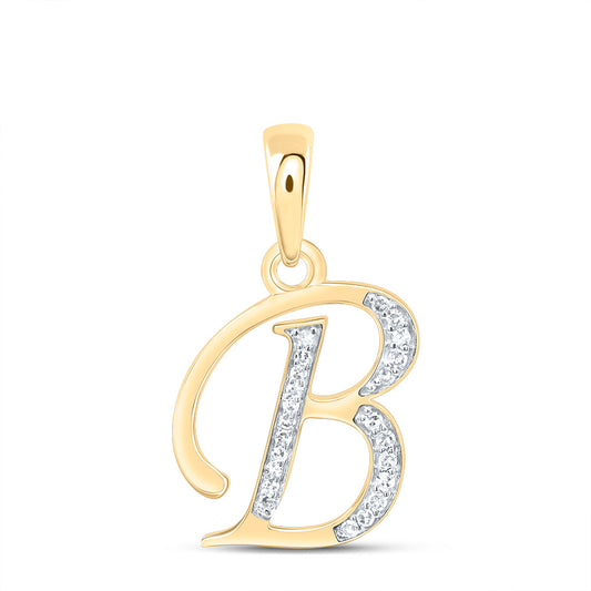 0.09 Ctw Natural Diamond Designer Initial Letter B Pendant in 10k Yellow Gold