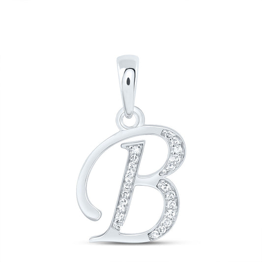 0.09 Ctw Natural Diamond Designer Initial Letter B Pendant in 10k White Gold