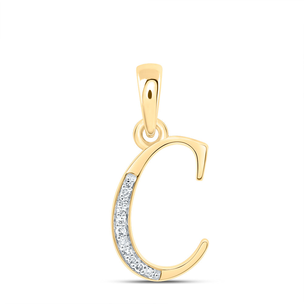 0.05 Ctw Natural Diamond Designer Initial Letter C Pendant in 10k Yellow Gold