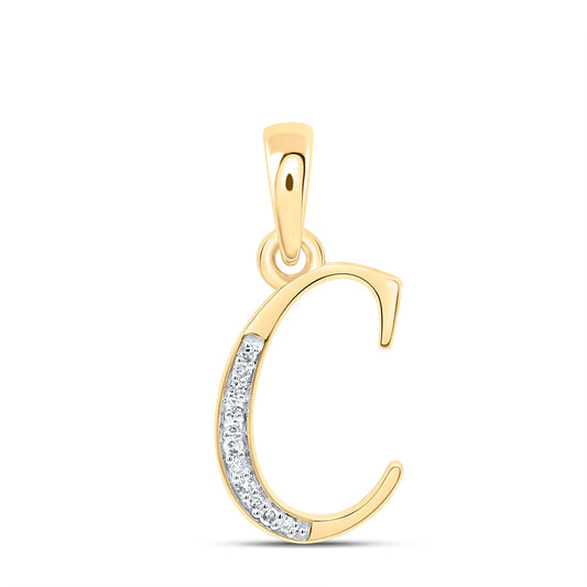 0.05 Ctw Natural Diamond Designer Initial Letter C Pendant in 10k Yellow Gold