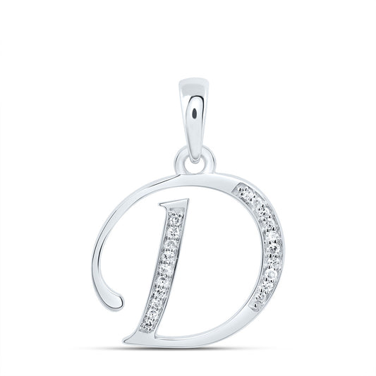 0.08 Ctw Natural Diamond Designer Initial Letter D Pendant in 10k White Gold