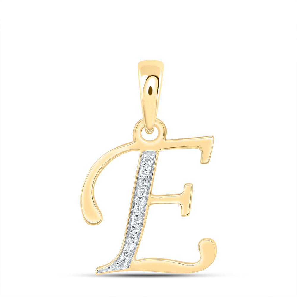 0.05 Ctw Natural Diamond Designer Initial Letter E Pendant in 10k Yellow Gold