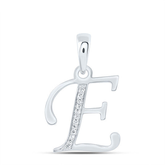0.05 Ctw Natural Diamond Designer Initial Letter E Pendant in 10k White Gold