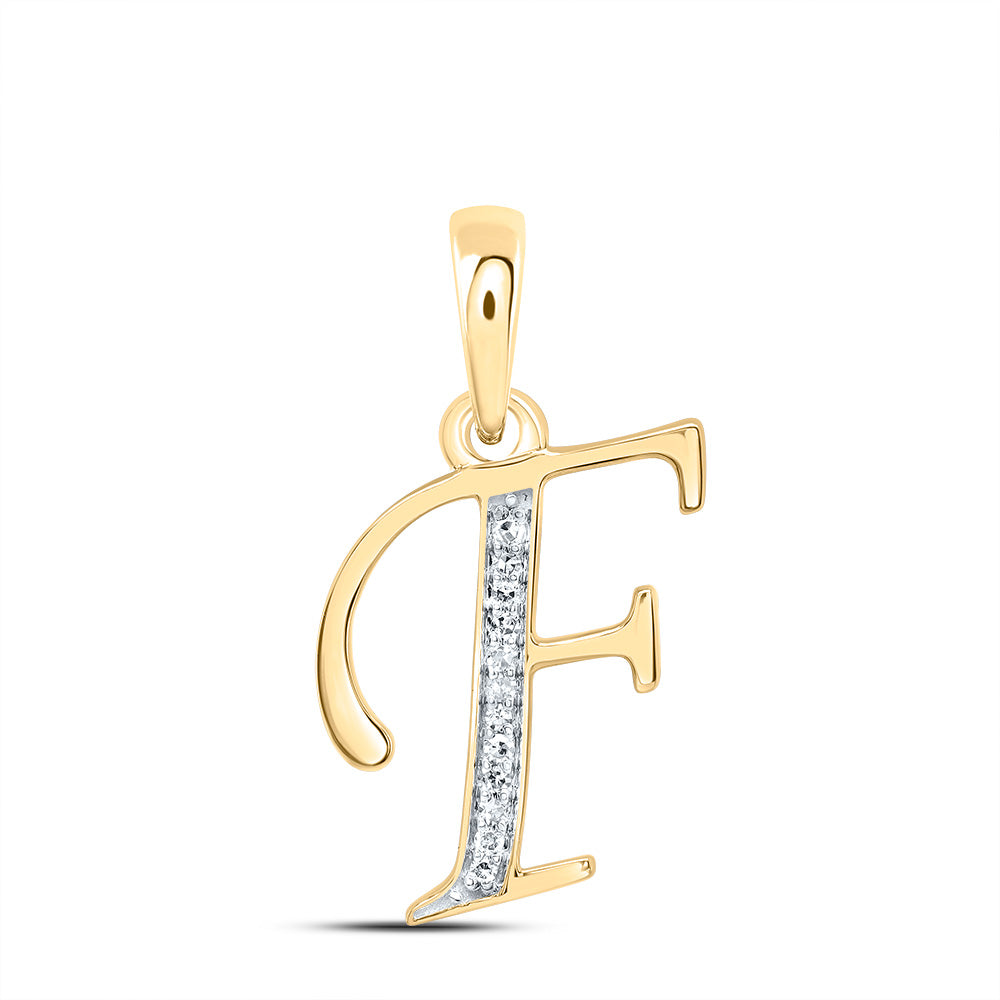 0.05 Ctw Natural Diamond Designer Initial Letter F Pendant in 10k Yellow Gold