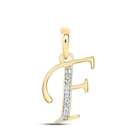 0.05 Ctw Natural Diamond Designer Initial Letter F Pendant in 10k Yellow Gold