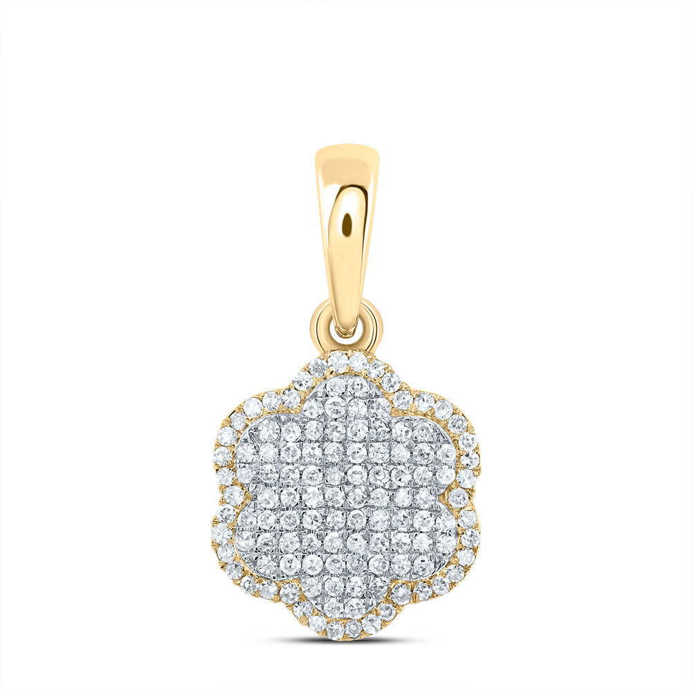 0.46 Ctw Natural Diamond Clover Fashion Gift Pendant in 10k Yellow Gold