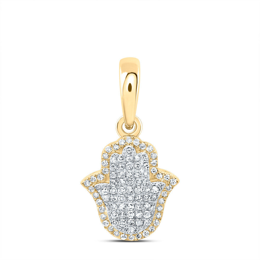 0.3 Ctw Natural Diamond Hamza Religious Pendant in 10k Yellow Gold