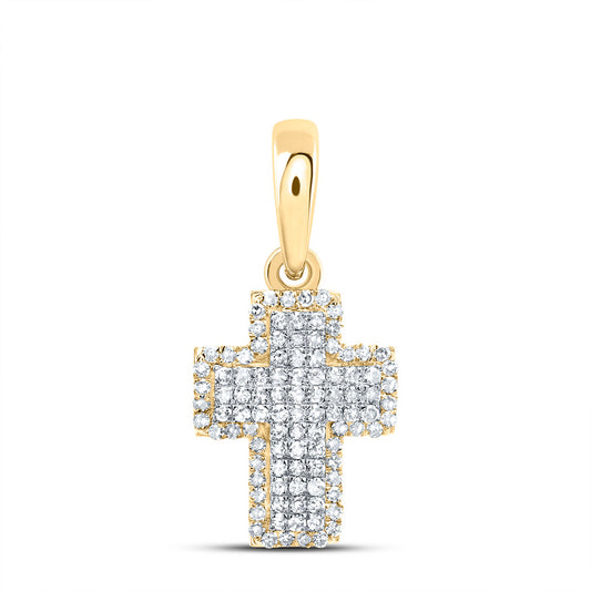 0.46 Ctw Natural Diamond Cluster Cross Pendant in 10k Yellow Gold