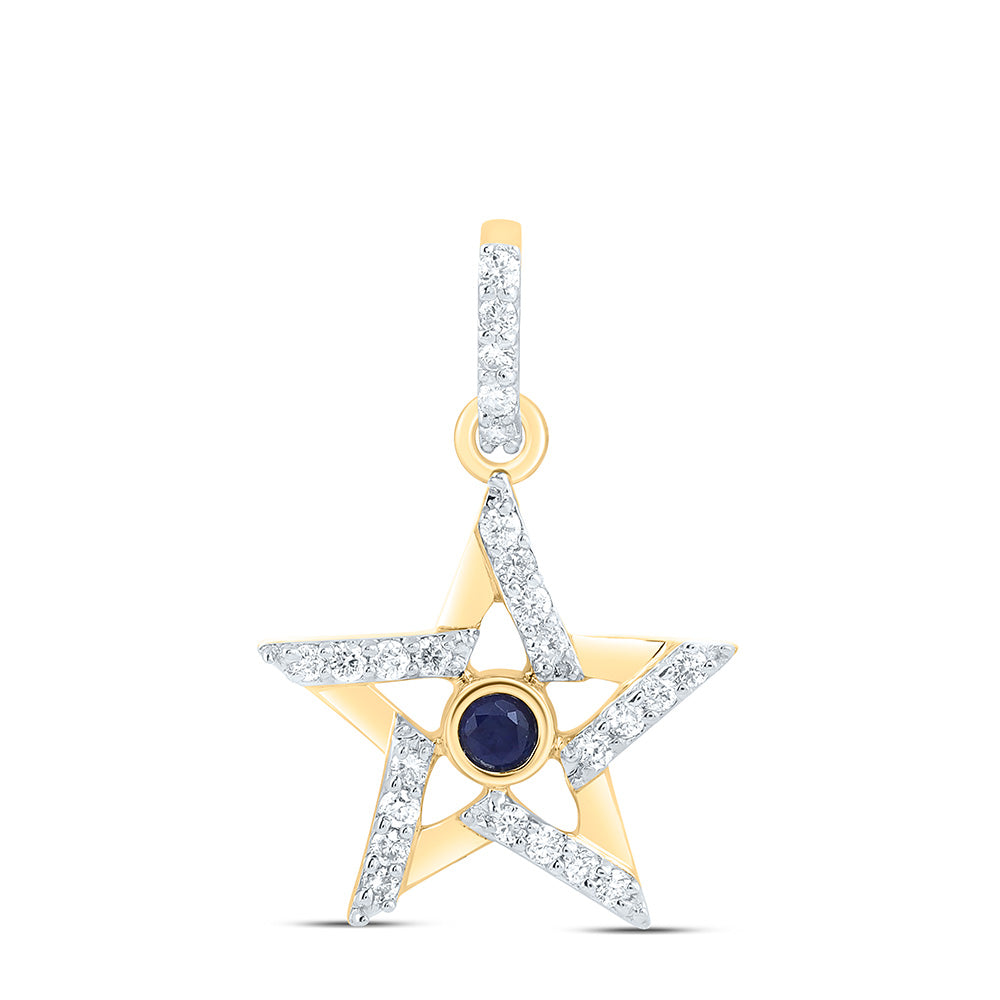0.1 Ctw Natural Diamond Blue Diamond David Of Star Pendant in 10k Yellow Gold