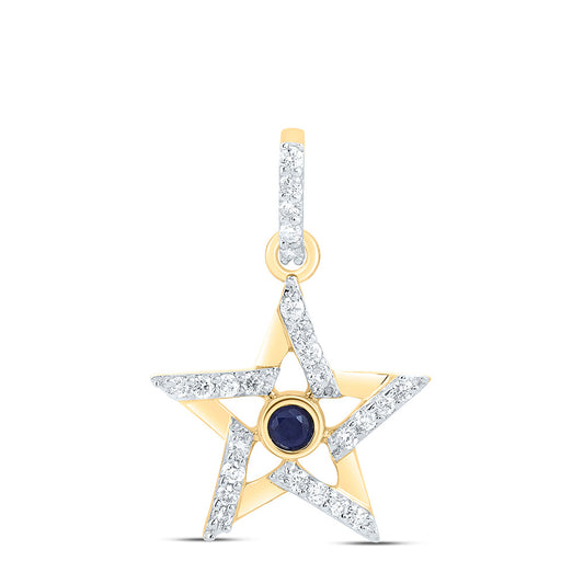 0.1 Ctw Natural Diamond Blue Diamond David Of Star Pendant in 10k Yellow Gold