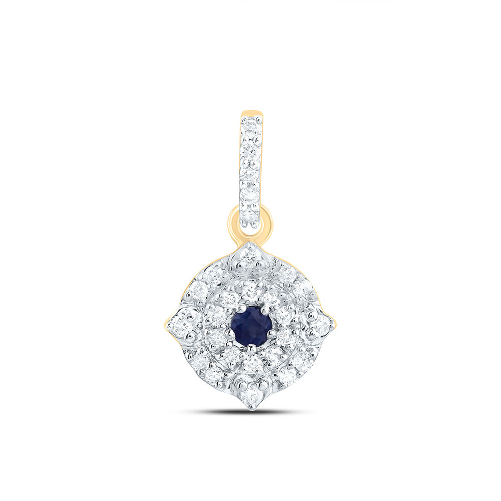 0.11 Ctw Natural Diamond Round Blue Center Pendant in 10k Yellow Gold