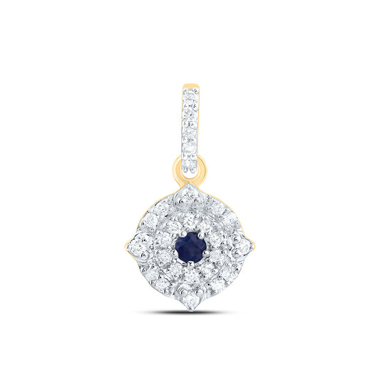0.11 Ctw Natural Diamond Round Blue Center Pendant in 10k Yellow Gold