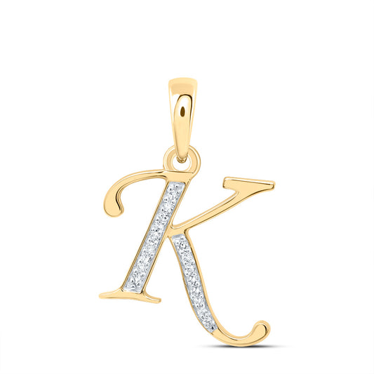 0.07 Ctw Natural Diamond Designer Initial letter K Pendant in 10k Yellow Gold