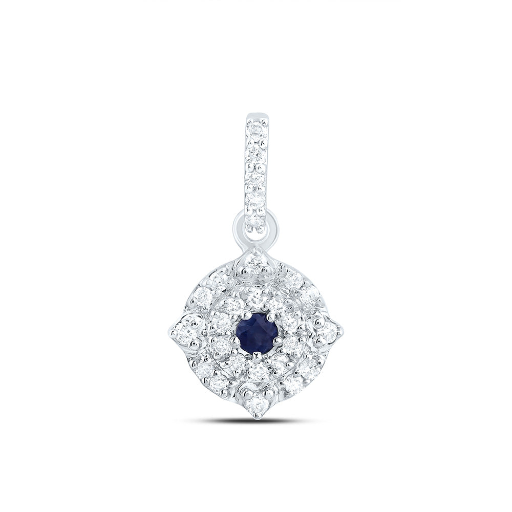 0.11 Ctw Natural Diamond Round Blue Center Pendant in 10k White Gold