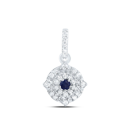 0.11 Ctw Natural Diamond Round Blue Center Pendant in 10k White Gold