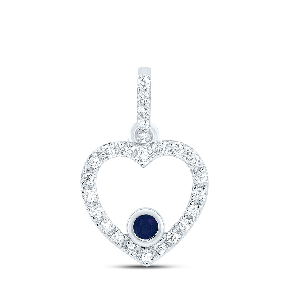 0.1 Ctw Natural Diamond Blue Diamond Open Heart Pendant in 10k White Gold