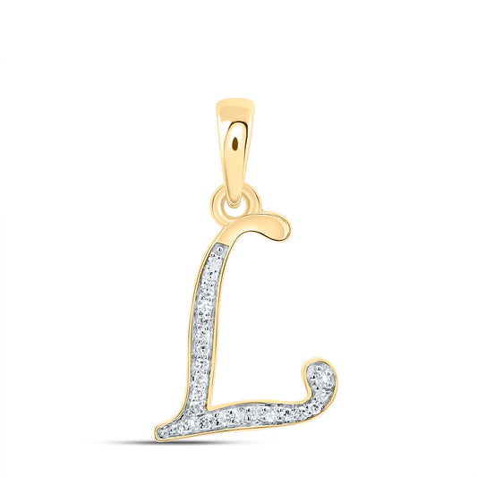 0.09 Ctw Natural Diamond Designer Initial Letter L Pendant in 10k Yellow Gold