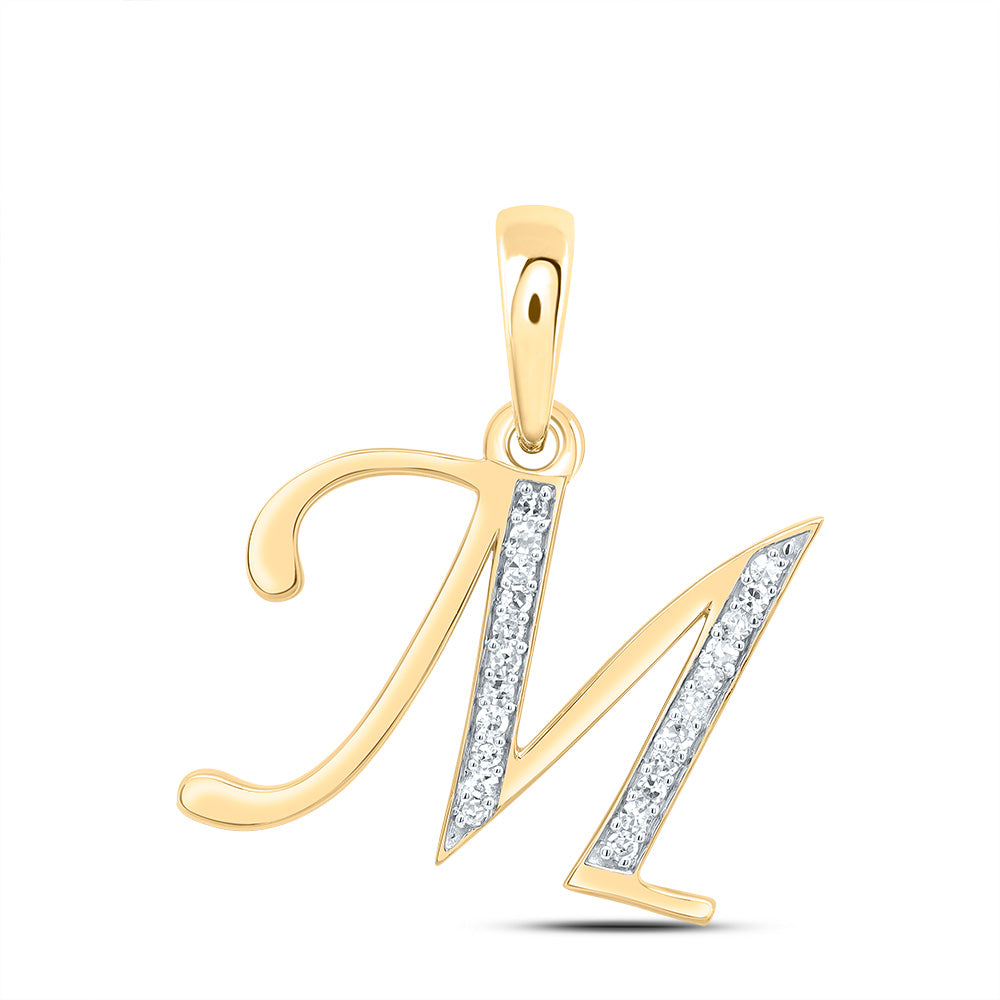 0.11 Ctw Natural Diamond Initial Letter M Pendant in 10k Yellow Gold