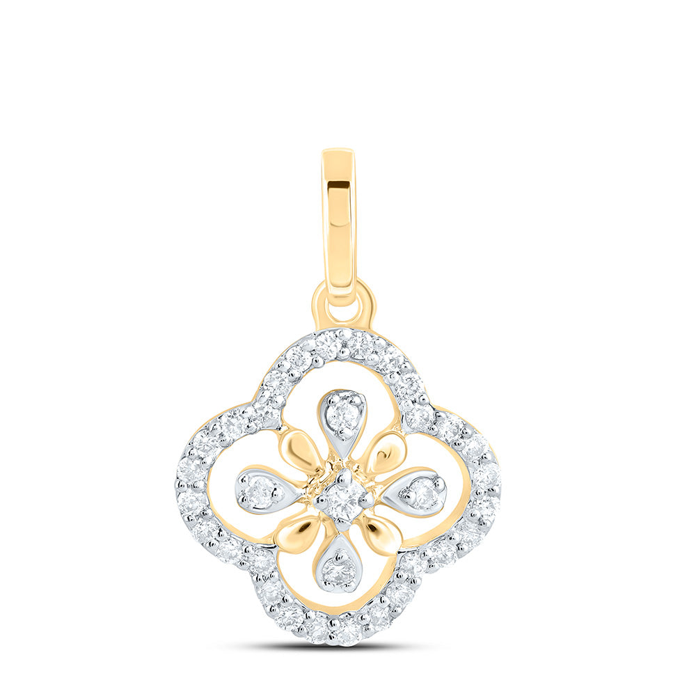 0.11 Ctw Natural Diamond Clover Fashion Gift Pendant in 10k Yellow Gold