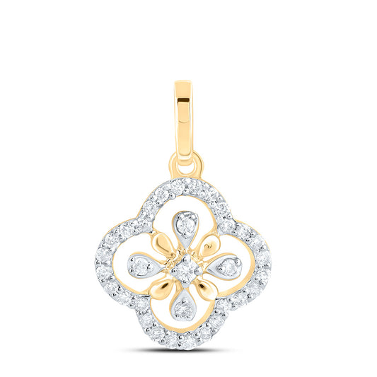 0.11 Ctw Natural Diamond Clover Fashion Gift Pendant in 10k Yellow Gold