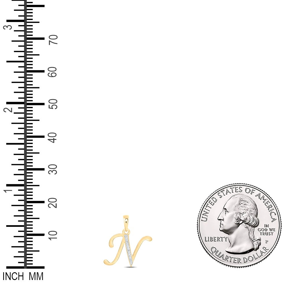 0.05 Ctw Natural Diamond Designer Initial Letter N Pendant in 10k Yellow Gold