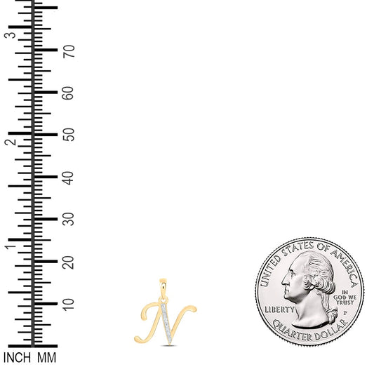 0.05 Ctw Natural Diamond Designer Initial Letter N Pendant in 10k Yellow Gold