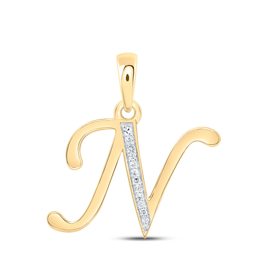 0.05 Ctw Natural Diamond Designer Initial Letter N Pendant in 10k Yellow Gold