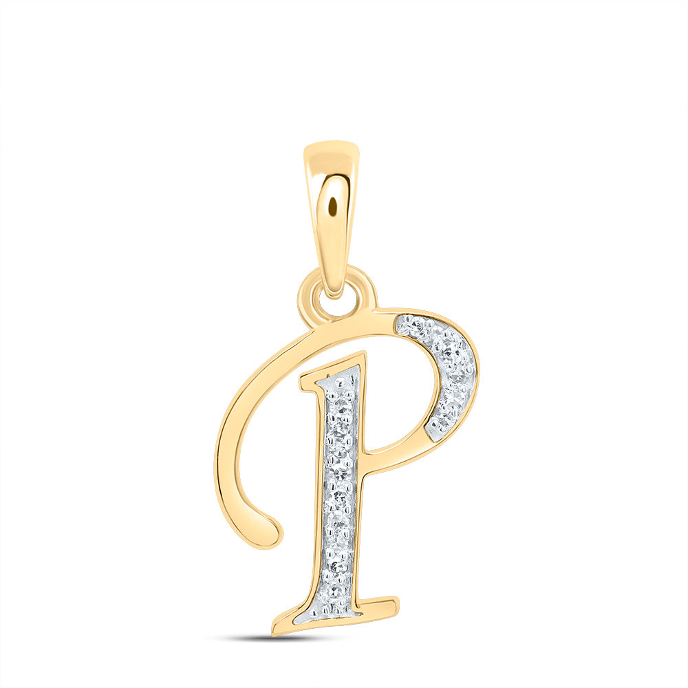 0.06 Ctw Natural Diamond Designer Initial Letter P Pendant in 10k Yellow Gold