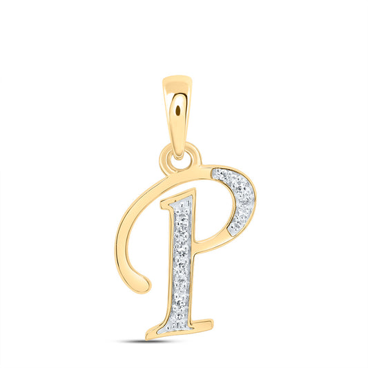 0.06 Ctw Natural Diamond Designer Initial Letter P Pendant in 10k Yellow Gold