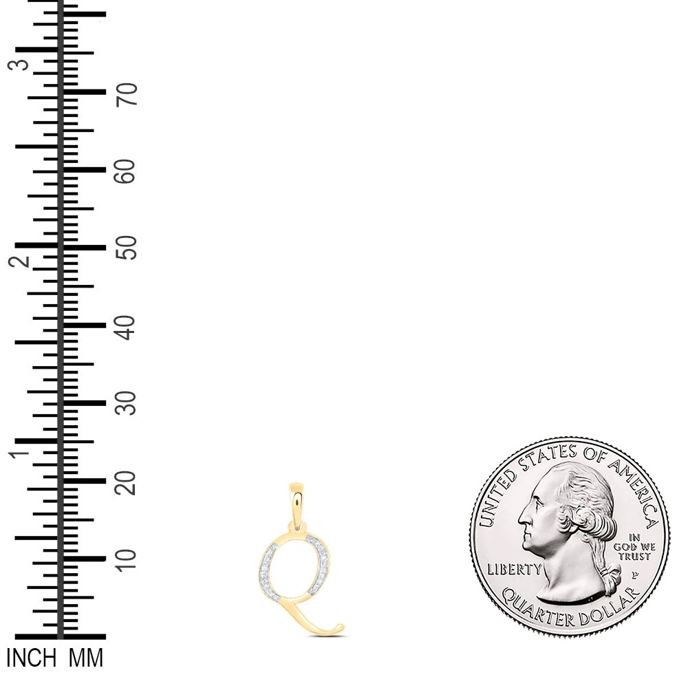 0.09 Ctw Natural Diamond Designer Initial Letter Q Pendant in 10k Yellow Gold