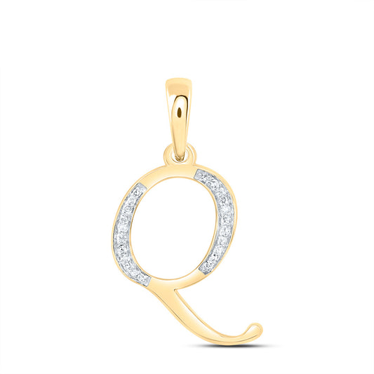 0.09 Ctw Natural Diamond Designer Initial Letter Q Pendant in 10k Yellow Gold