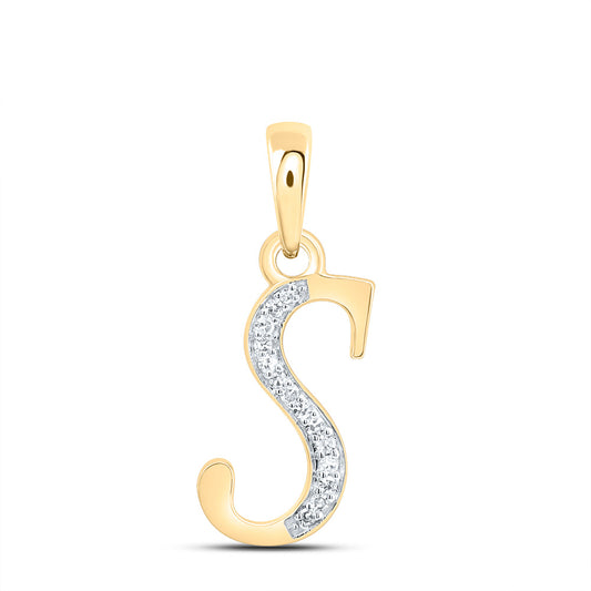 0.06 Ctw Natural Diamond Desinger Initial Letter S Pendant in 10k Yellow Gold