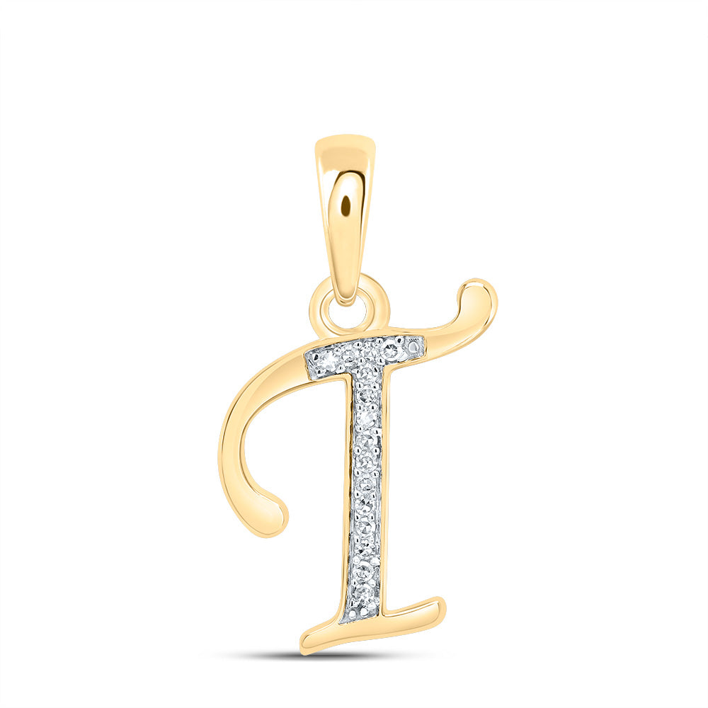 0.06 Ctw Natural Diamond Designer Initial Letter T Pendant in 10k Yellow Gold