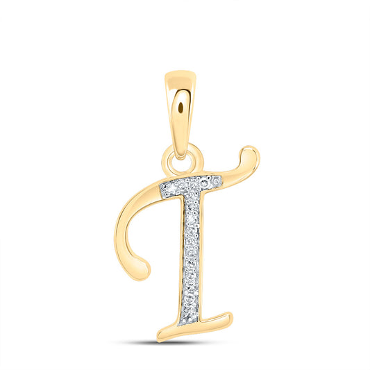 0.06 Ctw Natural Diamond Designer Initial Letter T Pendant in 10k Yellow Gold