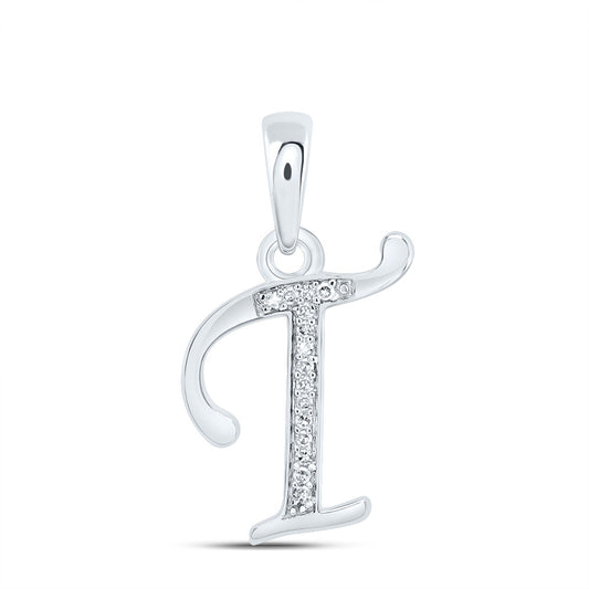 0.06 Ctw Natural Diamond Designer Initial Letter T Pendant in 10k White Gold