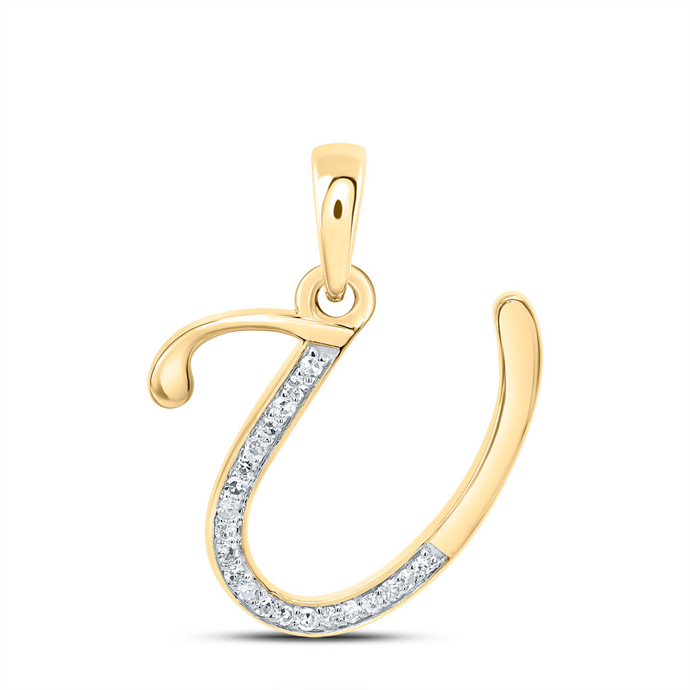 0.09 Ctw Natural Diamond Designer Initial Letter V Pendant in 10k Yellow Gold