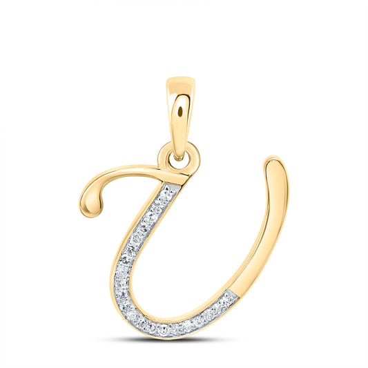0.09 Ctw Natural Diamond Designer Initial Letter V Pendant in 10k Yellow Gold